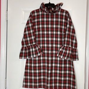 Elizabeth Wilson Plaid Ruffle Shift Dress Gold Zip Size XL